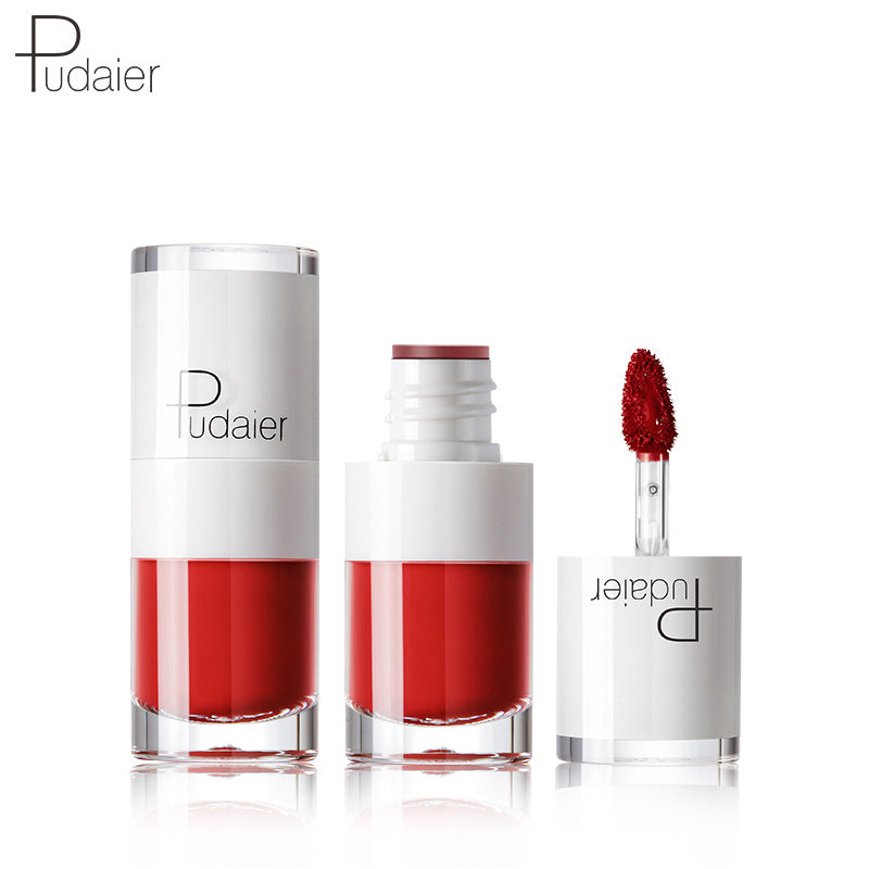 Pudaier Lipstick Small White Bottle Matte Lip Gloss Color Development Moisturizing Not Smudged Waterproof Non-Stick Cup Lip Glaze