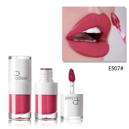 Pudaier Lipstick Small White Bottle Matte Lip Gloss Color Development Moisturizing Not Smudged Waterproof Non-Stick Cup Lip Glaze