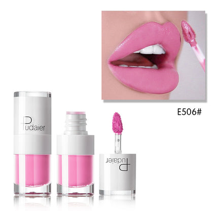 Pudaier Lipstick Small White Bottle Matte Lip Gloss Color Development Moisturizing Not Smudged Waterproof Non-Stick Cup Lip Glaze